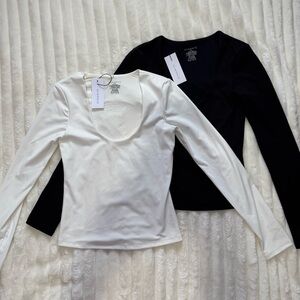 Dynamite Long Sleeve Scoop Neck Tops - Black and White